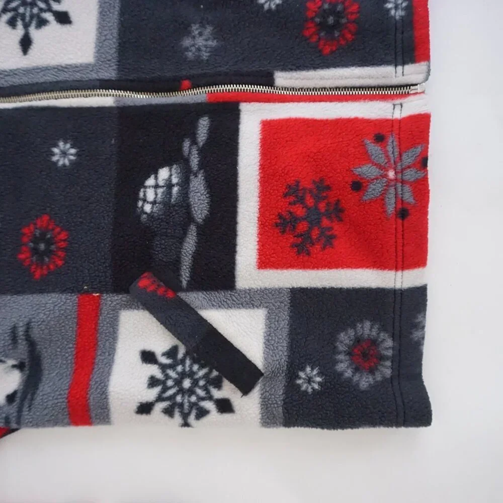 Vintag Alia Sport Grey Red Penguin Snowflake Zip Fleece Jacket Winter Cabin L - Picture 6 of 10